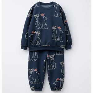 NWT zara wolves jogging set blue sweatshirt & sweatpants matching outfit 1.5 YRS